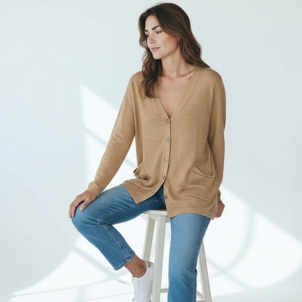 Sz S Barefoot Dreams Cozy Chic Lite NWT $138 MSRP Cozy Tan Cardigan